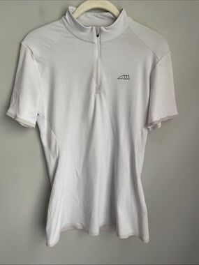 Equiline White Short Sleeve Quarter-Zip Equestrian Shirt Size Medium